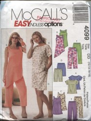 4099 MCCALLS COOL CAP/ SLEEVELESS TOP, TUNICS, SHORTS, CAPRI PATTERN 12-18 UNCUT